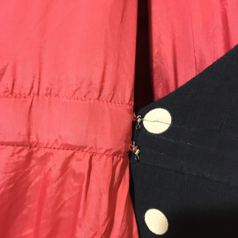 Anthropologie Black Polka Dot Midi Dress with Red Accents - Picture 12 of 16
